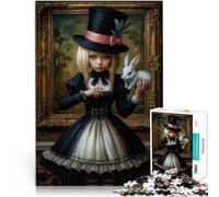Rompecabezas de 1000 Piezas para Adultos Niña Victoriana con Conejo, Inspirada en Alicia en el país de Las Maravillas para divertirse en Familia Obra de Arte 38x26cm