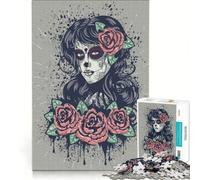 Rompecabezas de 1000 Piezas para Adultos: Niña y Rosas del Día de Muertos, Juego Familiar, interacción Entre Padres e Hijos, cumpleaños y Navidad 38x52cm