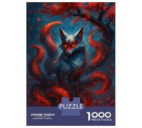 Rompecabezas De 1000 Piezas para Adultos Nine-Tailed Fox in Red and Blue Rompecabezas para Adultos Juegos Divertidos Desafío Difícil Interacción Entre Padres E Hijos 52x38cm/1000pcs