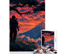 Rompecabezas de 1000 Piezas para Adultos Ninja al Atardecer en el Monte Fuji Juego Educativo Que Mejora la Memoria Juguetes de decoración para el hogar con Piezas de Formas aleatorias Que encajan