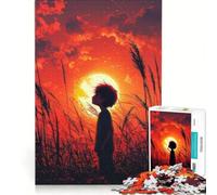 Rompecabezas de 1000 Piezas para Adultos: Niño contemplando la Puesta de Sol en un Campo Juguete antiestrés Un Reto difícil Toda la Familia 38x26cm