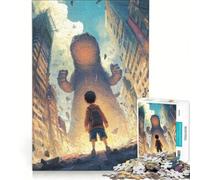 Rompecabezas de 1000 Piezas para Adultos: Niño y Monstruo Gigante en una Ciudad en ruinas Juego de ingenio, desafiante para completar Fortalece el Amor Entre Parejas 38x26cm