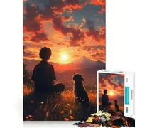 Rompecabezas de 1000 Piezas para Adultos Niño y Perro Viendo la Puesta de Sol Juego de Bordes limpios Diversión cognitiva Juego Lento Divertido Regalo Festivo para el Tiempo Libre (50x75cm)