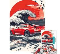 Rompecabezas de 1000 Piezas para Adultos Nissan GT-R Wave Art Rompecabezas para Adultos Juego práctico Desafío difícil para cumpleaños Navidad (Tamaño 38x26cm)
