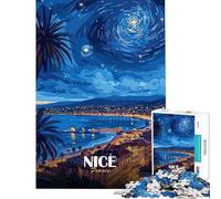Rompecabezas de 1000 Piezas para Adultos Niza Francia ︰ Paisaje Urbano Nocturno Estrellado Rompecabezas para Adultos Juegos relajantes desafío difícil diversión en casa (Tamaño 38x26cm)