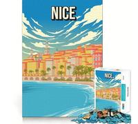 Rompecabezas de 1000 Piezas para Adultos Niza,Francia,Riviera Francesa,póster de Viaje Vintage,Paseo de los Ingleses,Rompecabezas de lógica y fácil de Usar,Juego Casual,Escena navideña 38x26cm