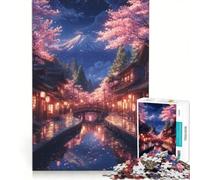 Rompecabezas de 1000 Piezas para Adultos: Noche de cerezos en Flor en Japón, Juego Educativo, desafío difícil, fortalece el Amor Entre Parejas 50x75cm