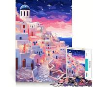 Rompecabezas de 1000 Piezas para Adultos Noche en Santorini,Grecia Decoración de Bordes limpios Actividad Mental Divertida Tiempo Libre Regalo Ideal para cumpleaños (38x26cm)