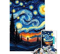 Rompecabezas de 1000 Piezas para Adultos Noche Estrellada Arte en Papel Figura Solitaria bajo el Cielo Rompecabezas para Adolescentes Juego Familiar para divertirse en Familia Regalo