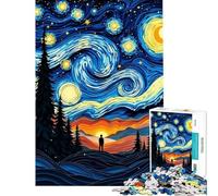 Rompecabezas de 1000 Piezas para Adultos Noche Estrellada Arte en Papel Figura Solitaria bajo el Cielo Rompecabezas para Adultos Juegos relajantes dificultad Alta Regalo de cumpleaños único (38x52cm)
