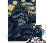 Rompecabezas de 1000 Piezas para Adultos Noche Estrellada de Gorila Madera,para Mayores de 14 años Juguetes educativos para Aprender Regalo - Juego desafiante。tamaño:50x75cm