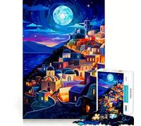 Rompecabezas de 1000 Piezas para Adultos,Noche Griega,Arte de Santorini,Corte, Juego Divertido para Concentrarse,Regalo para Jugar con Paz,Regalo Divertido para Cumpleaños,Afición (38x52cm)