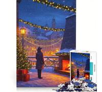 Rompecabezas de 1000 Piezas para Adultos: Nochebuena en un Pueblo nevado, Juego de ingenio, dificultad Alta, para Fortalecer el Amor en Pareja 50x75cm