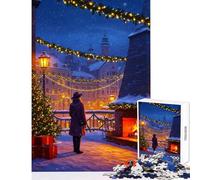 Rompecabezas de 1000 Piezas para Adultos Nochebuena en un Pueblo nevado Juegos relajantes desafío exigente decoración del hogar Juguetes para desestresar el intelecto (38x26cm)