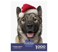 Rompecabezas De 1000 Piezas para Adultos Norwegian Elkhound Dog with Santa Hat Portrait Rompecabezas Juguetes Antiestrés Decoración del Hogar Difícil Y Desafiante 38x26cm/1000pcs