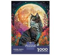 Rompecabezas De 1000 Piezas para Adultos Norwegian Forest Cat with Night Garden Rompecabezas para Adultos Juegos Relajantes Que Mejoran La Memoria Interacción Entre Padres E Hijos 38x26cm/1000pcs