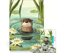 Rompecabezas de 1000 Piezas para Adultos: Nutria Adorable en un Estanque de nenúfares Juego Imposible Que fomenta el análisis y la lógica, y fortalece el Amor Entre Parejas 50x75cm