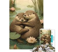 Rompecabezas de 1000 Piezas para Adultos Nutrias se abrazan en Serenidad Rompecabezas Divertido para Adultos difícil único Ideal para cumpleaños y Regalos (tamaño 38x52cm)