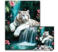 Rompecabezas de 1000 Piezas para Adultos o familias, Rompecabezas de Madera de Tigre Blanco de la Jungla con Juego Interactivo Familiar, Regalo Ideal para Mayores de 14 años, 50x75cm