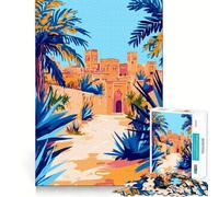 Rompecabezas de 1000 piezas para adultos Oasis del desierto de Marruecos,aldea,arte minimalista,piezas finas,divertido,desafío inteligente,juego tranquilo,regalo de cumpleaños para aficionados 50x75cm