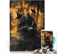 Rompecabezas de 1000 Piezas para Adultos Odín con los Cuervos Hugin y Munin Juego Educativo Familiar decoración de Pared 75x50cm