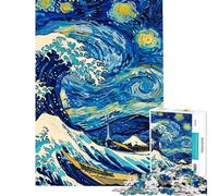 Rompecabezas de 1000 Piezas para Adultos Ola Estrellada Van Gogh se Encuentra con Hokusai Rompecabezas para Adolescentes Patrón de Montaje difícil y desafiante Juego desafiante para Toda la Familia
