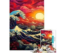 Rompecabezas de 1000 Piezas para Adultos Ola Gigante Puesta de Sol en la Playa Juegos relajantes Regalos para Mujeres interacción Entre Padres e Hijos (tamaño 38x26cm)