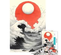 Rompecabezas de 1000 Piezas para Adultos Ola Gigante y Sol Rojo Paisaje japonés desafío Educativo Carrera de Velocidad Manual Juego de ingenio para Mayores de 14 años (50x75cm)