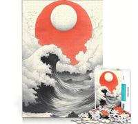 Rompecabezas de 1000 Piezas para Adultos Ola Gigante y Sol Rojo, Paisaje japonés, Juegos educativos, Actividades Divertidas para Hacer en casa, Ideal para cumpleaños y Navidad 38x26cm