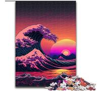 Rompecabezas de 1000 Piezas para Adultos, Olas del océano, Japón, Hecho de Madera, Padres, Parejas y Amigos Mayores de 14 años, 50x75cm, Juego Interactivo Familiar