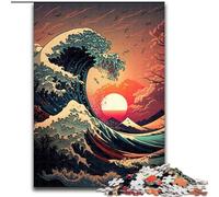 Rompecabezas de 1000 Piezas para Adultos, Olas japonesas de Madera, Divertido Juego para Hacer en casa, 50x75cm, Juego Decorativo Que desafía el Cerebro, Juguete Interactivo Familiar