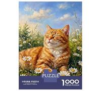 Rompecabezas De 1000 Piezas para Adultos Orange Cat in A Field Flower Rompecabezas para Adultos Juego Práctico Ensamblaje De Patrones Desafiante De Completar 38x26cm/1000pcs