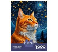 Rompecabezas De 1000 Piezas para Adultos Orange Cat Starry Night Rompecabezas para Adultos Juego De Ingenio Pero Divertido Y Humorístico 38x26cm/1000pcs