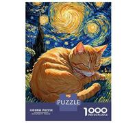 Rompecabezas De 1000 Piezas para Adultos Orange Tabby Cat Sleeping in Starry Night Rompecabezas para Adultos Juego De Ingenio Decoración Perfecta Regalos De Cumpleaños Y Únicos 38x26cm/1000pcs