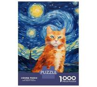 Rompecabezas De 1000 Piezas para Adultos Orange Tabby Cat Van Gogh Rompecabezas para Adultos Juegos De Relajación Regalos para Mujeres Desafío Educativo 52x38cm/1000pcs