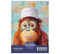 Rompecabezas De 1000 Piezas para Adultos Orangutan with Chefs Hat Painting Rompecabezas para Adultos Juguetes De Bricolaje Desafío Difícil Desafío Educativo 52x38cm/1000pcs