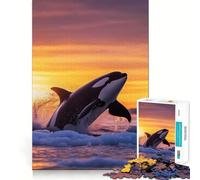 Rompecabezas de 1000 Piezas para Adultos Orca Saltando al Atardecer en Aguas heladas Juguete Que desafía la Mente Diversión Garantizada Corte (38x26cm)