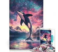 Rompecabezas de 1000 Piezas para Adultos Orca Saltando hacia Las Estrellas Juegos educativos Divertidos y con Humor Regalo de cumpleaños 38x52cm