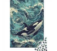 Rompecabezas De 1000 Piezas para Adultos Orca Whale Ocean Art Print Rompecabezas para Adultos Juego Familiar Decoración De Pared Desafiante De Completar 38x26cm/1000pcs