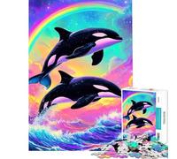 Rompecabezas de 1000 Piezas para Adultos Orcas Arcoíris Acuarela Juego desafiante Juguetes relajantes Regalos para Mujeres Excelentes Regalos y Juguetes (Tamaño 38x52cm)