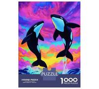 Rompecabezas De 1000 Piezas para Adultos Orcas Leaping Colorful Ocean Rompecabezas para Adultos Juegos Relajantes Que Mejoran La Memoria Interacción Entre Padres E Hijos 52x38cm/1000pcs