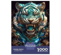 Rompecabezas De 1000 Piezas para Adultos Ornate Teal and Gold Tiger Portrait Rompecabezas para Adolescentes Juguete Decoración De Pared Alivio del Estrés 52x38cm/1000pcs