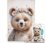 Rompecabezas de 1000 Piezas para Adultos: Oso Adorable con Flores en Acuarela Juego Familiar, Divertido y con Humor Un desafío único 38x52cm
