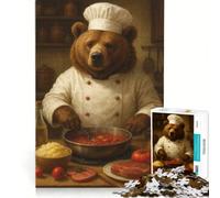Rompecabezas de 1000 Piezas para Adultos: Oso Chef cocinando Salsa de Tomate Juego práctico, antiestrés, Toda la Familia 38x26cm