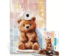 Rompecabezas de 1000 Piezas para Adultos Oso con Papel higiénico en la Cabeza,Bordes Lisos,Juguete de construcción,Juego Relajante,Escena navideña (38x26cm)