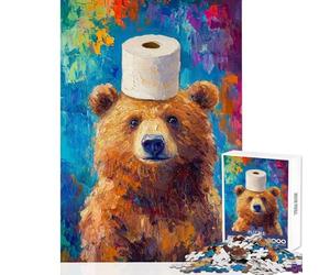 Rompecabezas de 1000 Piezas para Adultos Oso con Papel higiénico - Juego práctico Que Mejora la Memoria y es antiestrés Colección de Artistas Bellas Artes (50x75cm)