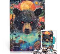 Rompecabezas de 1000 Piezas para Adultos “Oso de Ojos Rojos” Hecho de Papel，Apto para Mayores de 14 años. decoración de Pared de Juegos Gran Regalo。tamaño：26x38cm/10.24x14.96pulgada