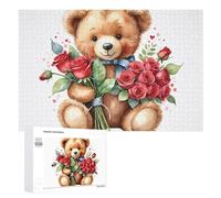 Rompecabezas de 1000 piezas para adultos, oso de peluche con rosas rojas, para adultos, juegos familiares, regalos para mujeres, interacción entre padres e hijos, 1000 piezas