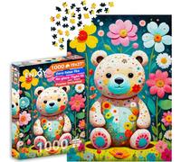 Rompecabezas de 1000 piezas para adultos, acabado mate, tacto suave, piezas resistentes y únicas, ajuste apretado, colores vivos, servicio de piezas perdidas, oso de peluche en ilustración de jardín