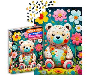 Rompecabezas de 1000 piezas para adultos, oso de peluche floral en jardín de flores, acabado mate antirreflejo, 27 x 19 pulgadas, rompecabezas desafiante y regalo único para mujeres y amantes de los